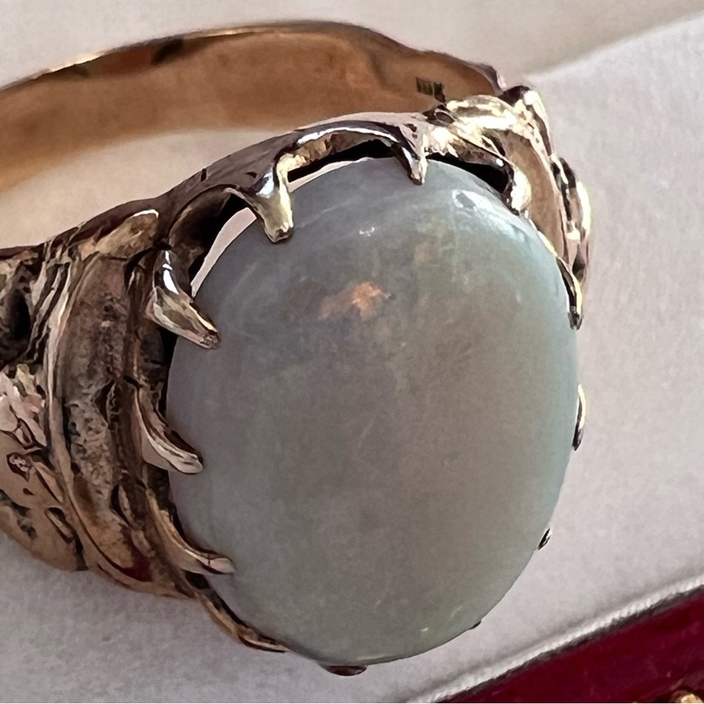 RARE 1970s Solid Gold 10K Men's/Women's Figural Authentic Australian Opal Ring - Picture 11 of 16